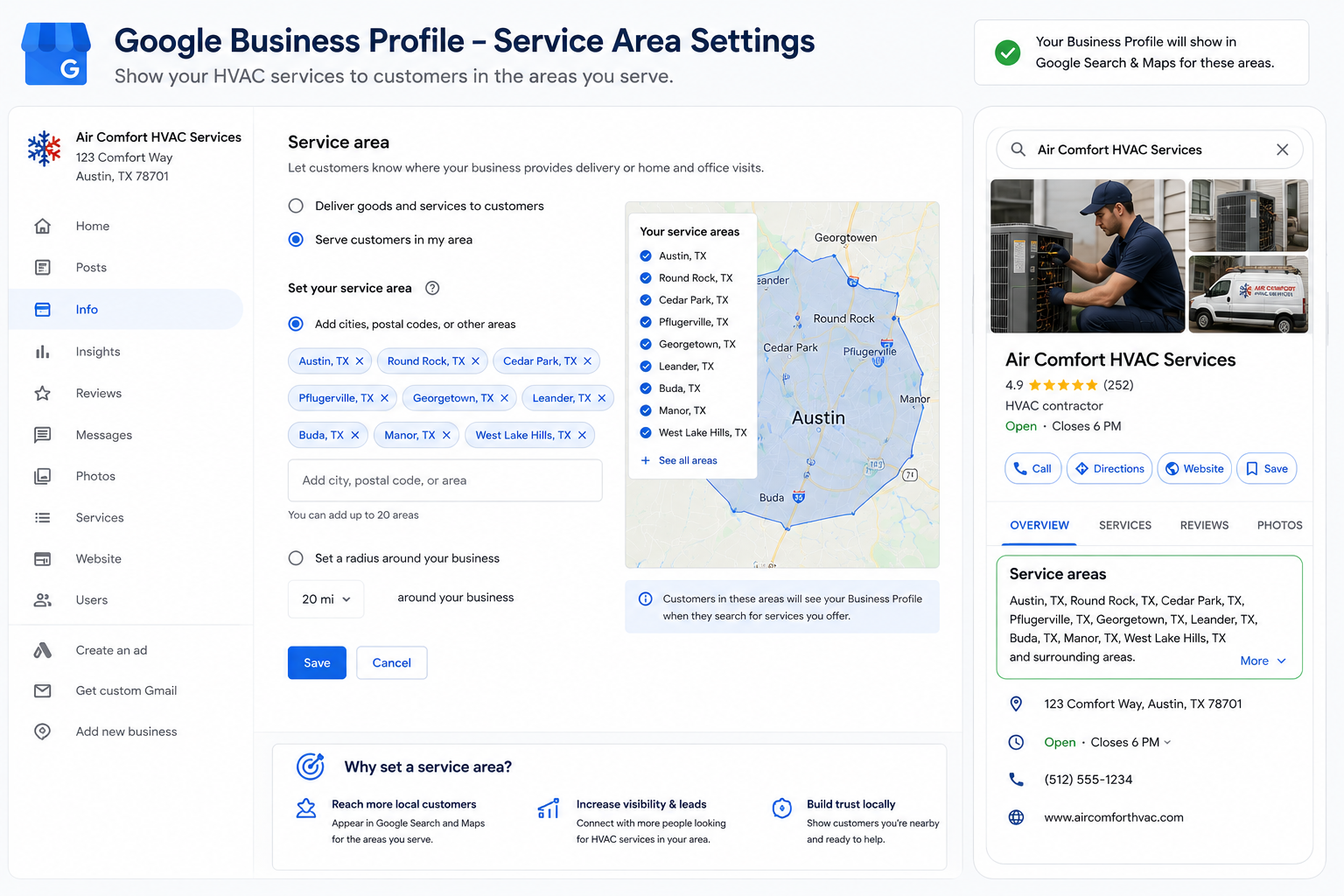 Google Business Profile settings for HVAC Google Business profile settings