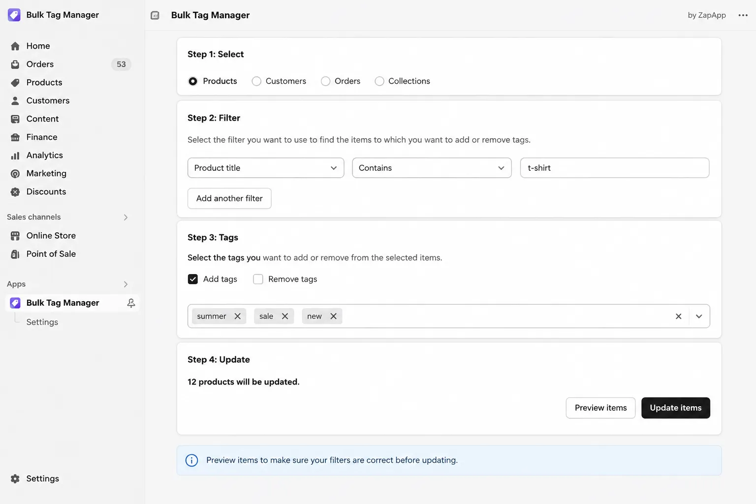 Shopify product tags